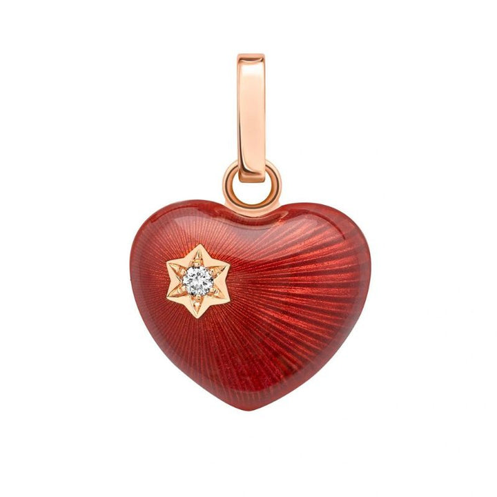 Fabergé 18ct Rose Gold Red Guilloché Enamel and Diamond Heart Charm - Michael Jones Jeweller