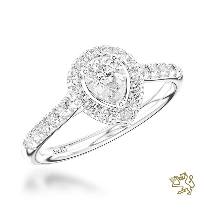 Petite Skye Pear Halo 0.20ct E VS Diamond Platinum Ring