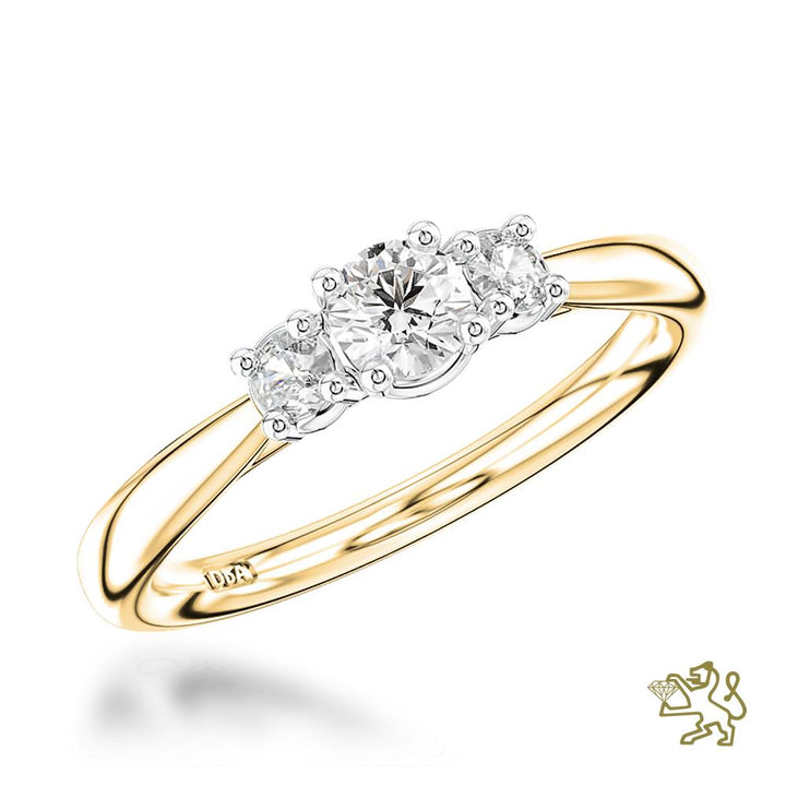 Petite Trilogy Classic Three Stone 0.20ct F SI Diamond Yellow Gold/Platinum Ring