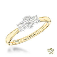 Petite Royal Oval Three Stone 0.16ct F SI Diamond Yellow Gold/Platinum Ring - Michael Jones Jeweller