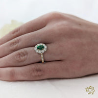 Evie Oval Royale Halo 0.68ct Emerald Yellow Gold/Platinum Ring