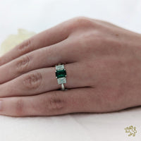 Florentina Emerald Three Stone 0.82ct Emerald Platinum Ring - Michael Jones Jeweller