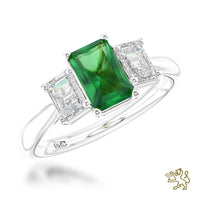 Florentina Emerald Three Stone 0.82ct Emerald Platinum Ring - Michael Jones Jeweller