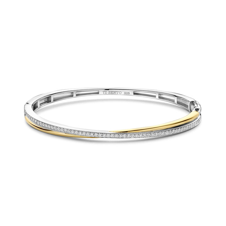 Ti Sento Yellow Gold Plated Cubic Zirconia Crossover Bangle