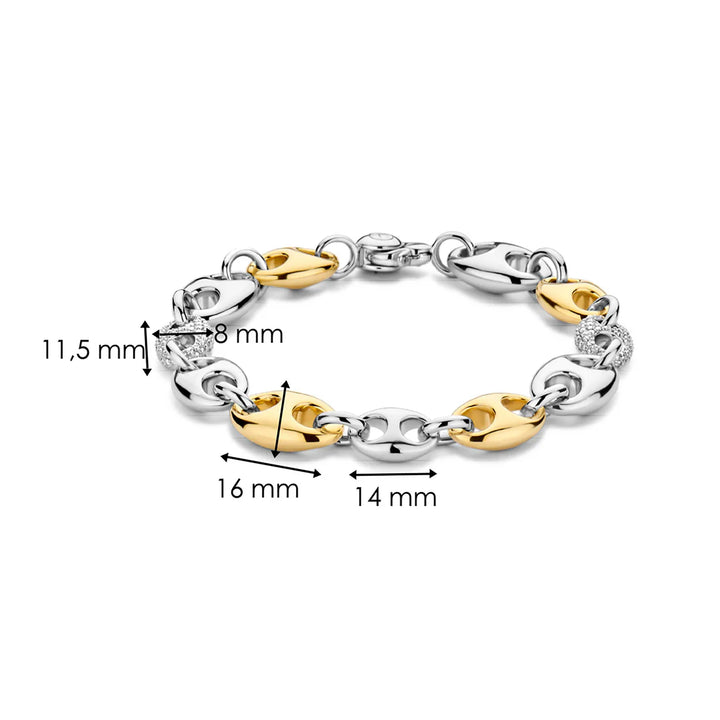 Ti Sento Yellow Gold Plated Cubic Zirconia Coffee Bean Link Bracelet