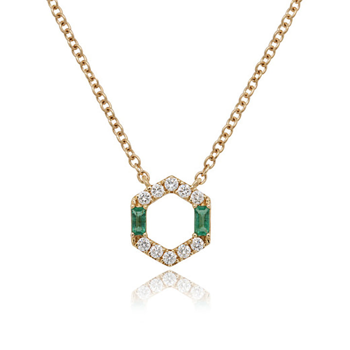 Emerald and Diamond 18ct Yellow Gold Hexagon Necklace