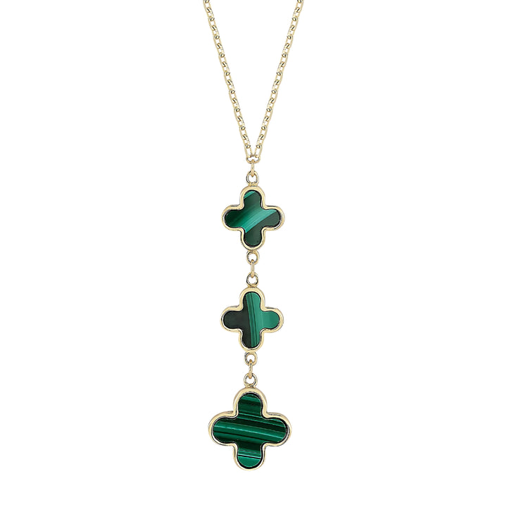 Malachite 9ct Yellow Gold Clover Drop Necklace