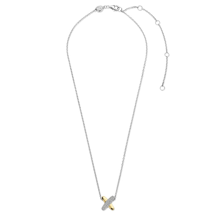 Ti Sento Yellow Gold Plated Cubic Zirconia Cross Necklace