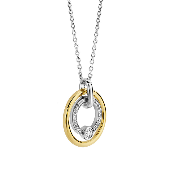 Ti Sento Yellow Gold Plated Cubic Zirconia Double Circle Necklace