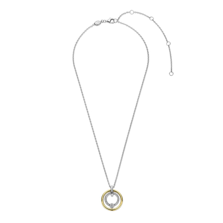 Ti Sento Yellow Gold Plated Cubic Zirconia Double Circle Necklace