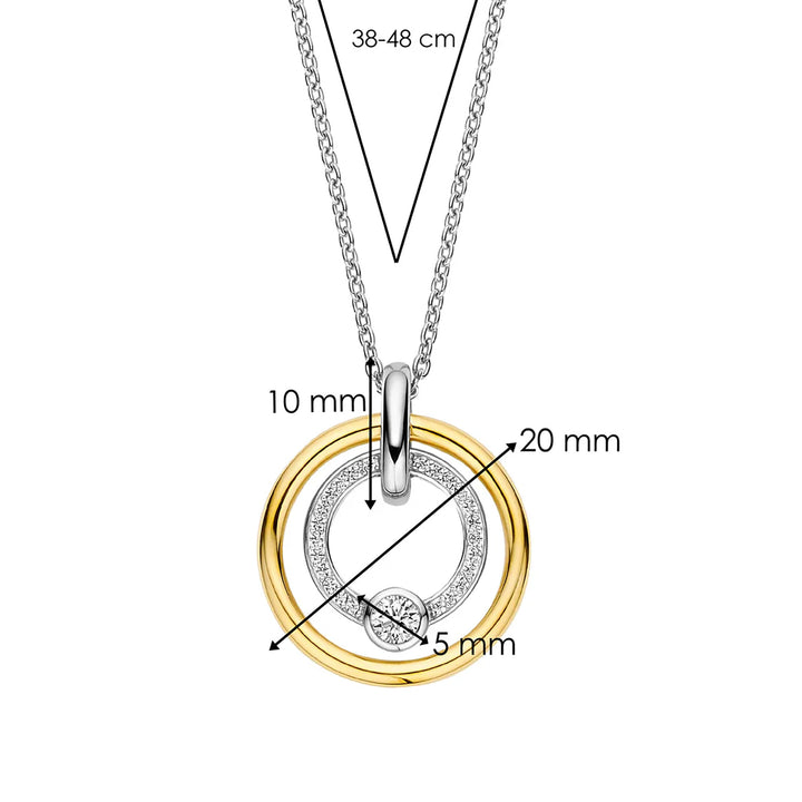 Ti Sento Yellow Gold Plated Cubic Zirconia Double Circle Necklace