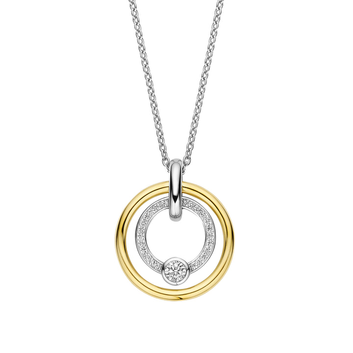 Ti Sento Yellow Gold Plated Cubic Zirconia Double Circle Necklace