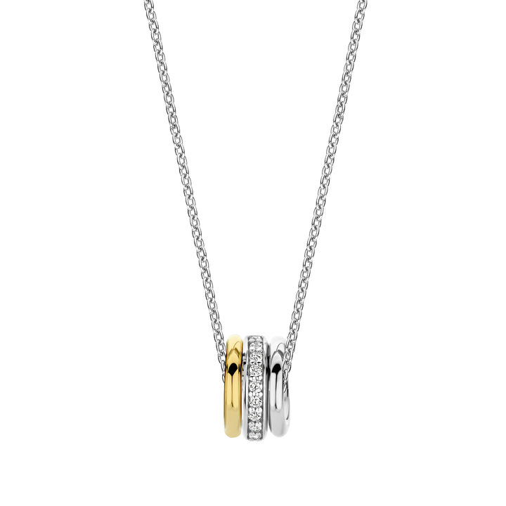 Ti Sento Yellow Gold Plated Cubic Zirconia Triple Ring Necklace - Michael Jones Jeweller