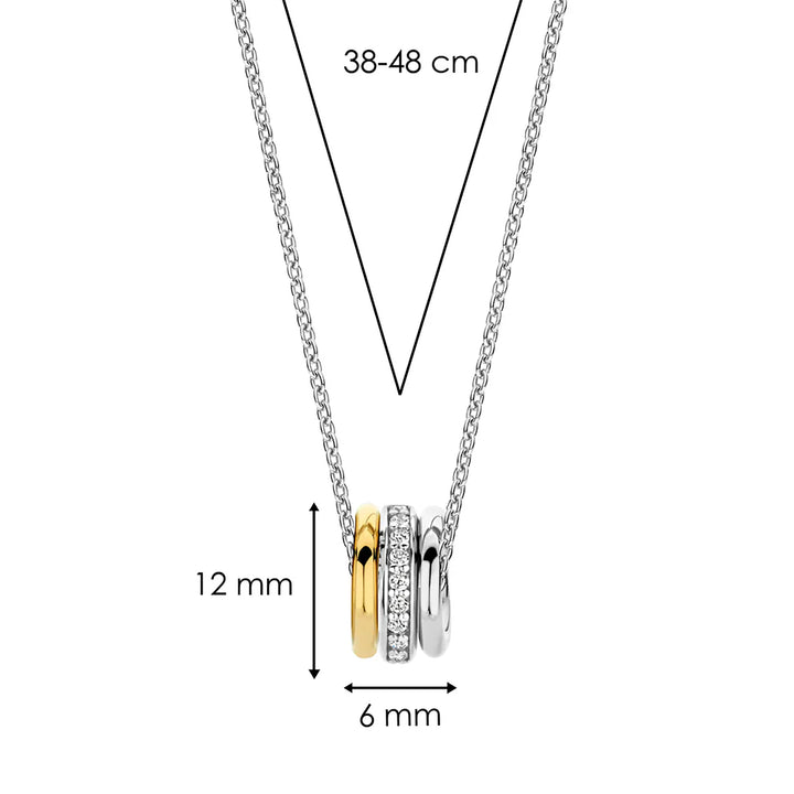 Ti Sento Yellow Gold Plated Cubic Zirconia Triple Ring Necklace