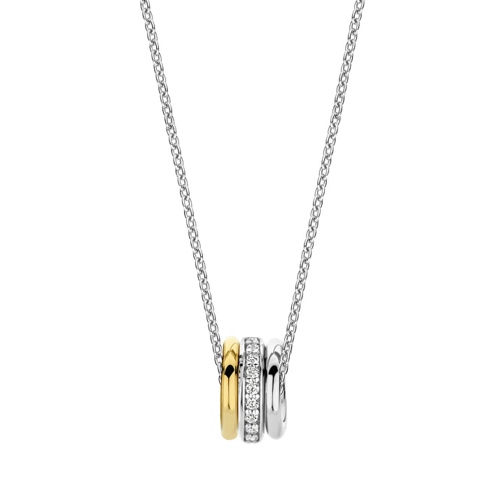 Ti Sento Yellow Gold Plated Cubic Zirconia Triple Ring Necklace - Michael Jones Jeweller