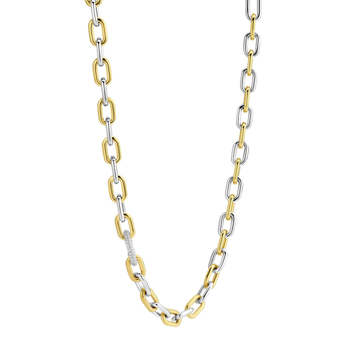 Ti Sento Yellow Gold Plated Cubic Zirconia Oval Link Necklace