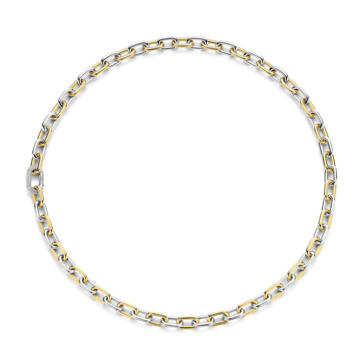 Ti Sento Yellow Gold Plated Cubic Zirconia Oval Link Necklace