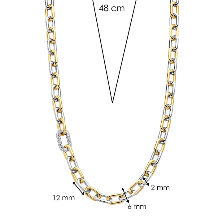 Ti Sento Yellow Gold Plated Cubic Zirconia Oval Link Necklace