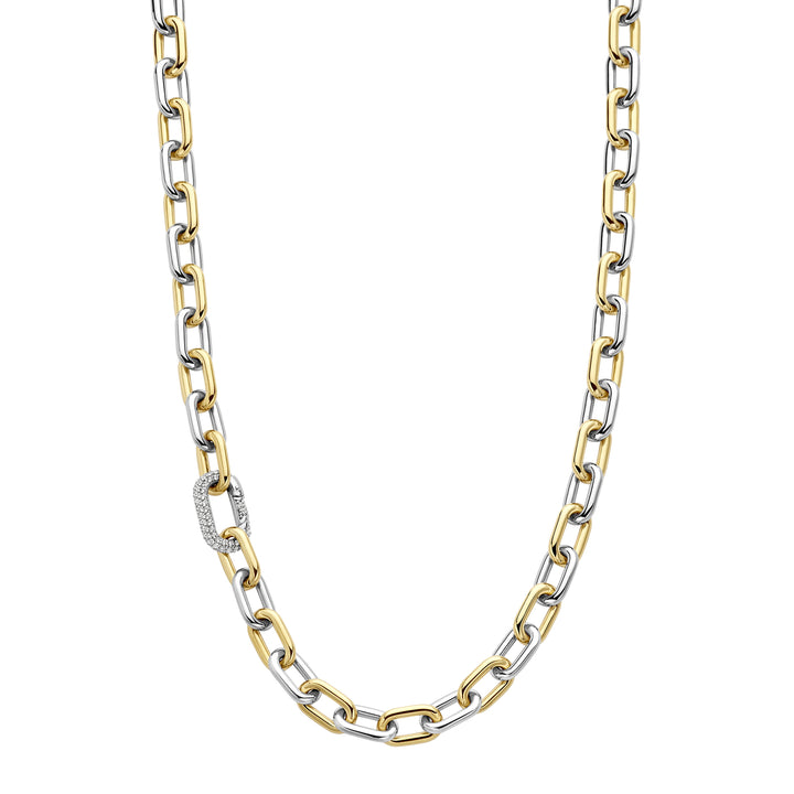 Ti Sento Yellow Gold Plated Cubic Zirconia Oval Link Necklace