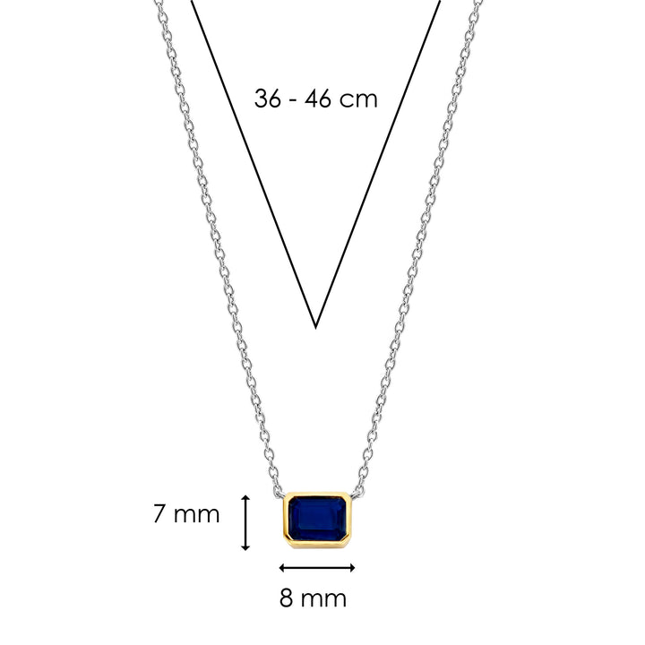 Ti Sento Yellow Gold Plated Octagonal Dark Blue Cubic Zirconia Necklace