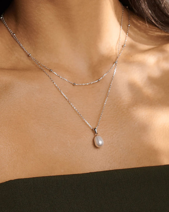 Clogau Nature's Wonder Sterling Silver Beachcomber Layered Necklace with Pearl - Michael Jones Jeweller