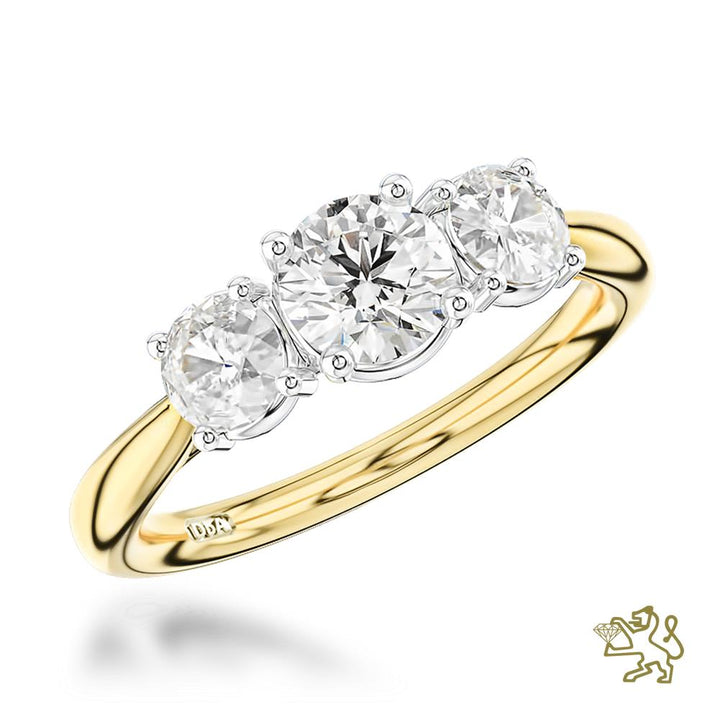 Trilogy Classic Three Stone 0.50ct F VS2 Diamond Yellow Gold/Platinum Ring - Michael Jones Jeweller