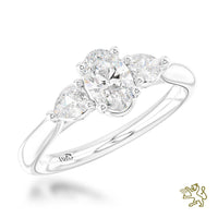 Florentine Oval Three Stone 0.50ct F VS2 Diamond Platinum Ring - Michael Jones Jeweller