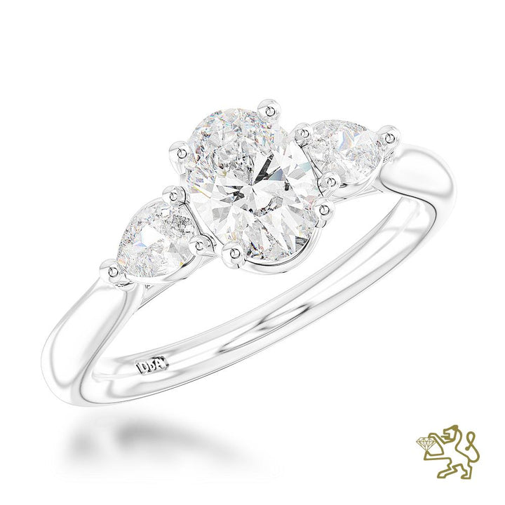 Florentine Oval Three Stone 0.70ct F VS2 Diamond Platinum Ring - Michael Jones Jeweller