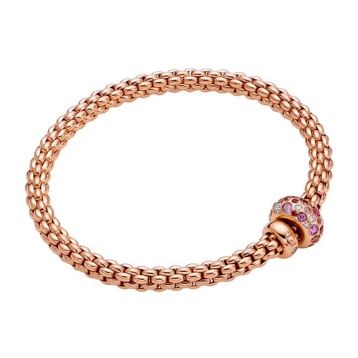 FOPE Flex'it Solo 18ct Rose Gold Pink Sapphire and 0.28ct Diamond Set Bracelet Medium