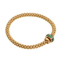 FOPE Flex'it Solo 18ct Yellow Gold Emerald and 0.28ct Diamond Set Bracelet Medium - Michael Jones Jeweller