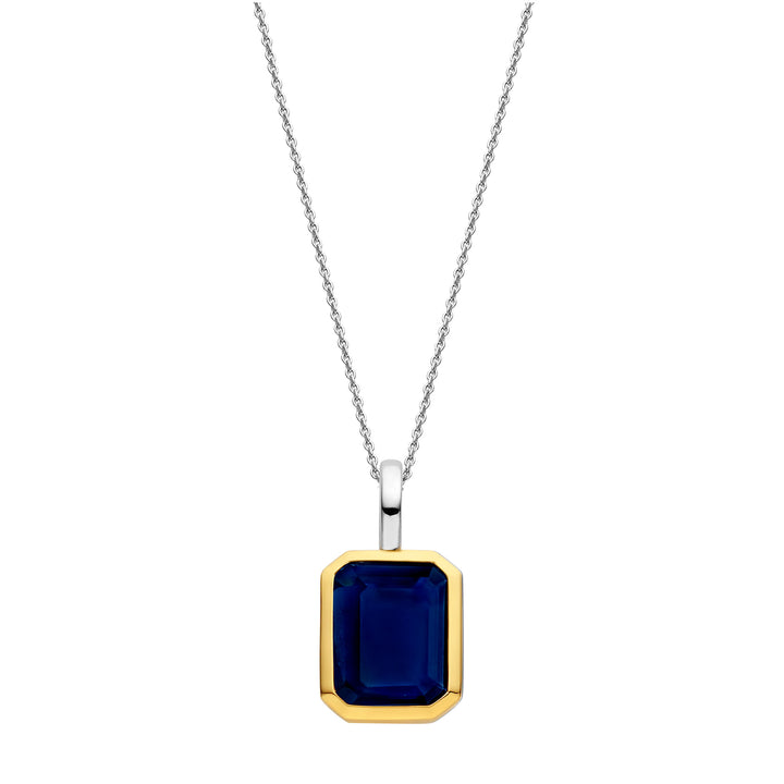 Ti Sento Yellow Gold Plated Octagonal Dark Blue Cubic Zirconia Pendant - Michael Jones Jeweller