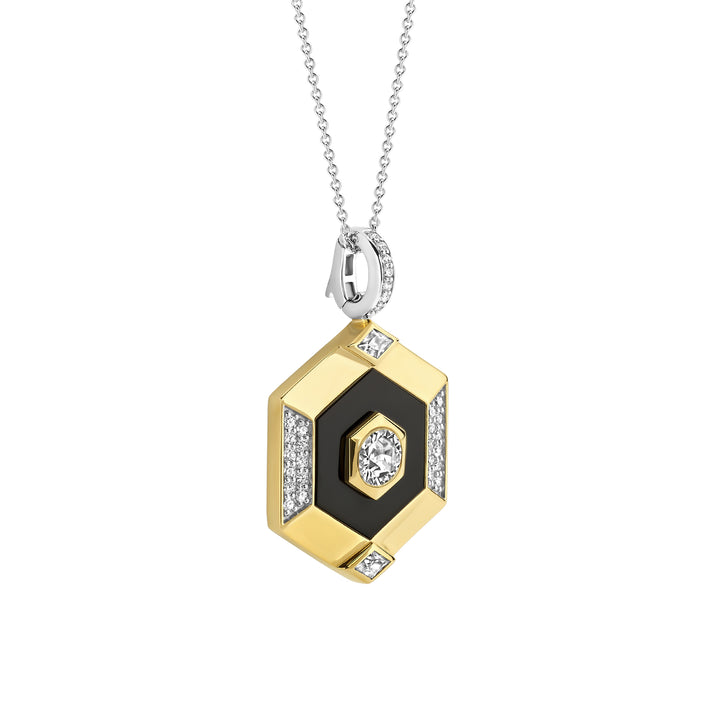 Ti Sento Yellow Gold Plated Onyx Black and Cubic Zirconia Hexagonal Pendant - Michael Jones Jeweller