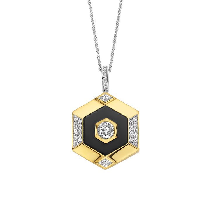 Ti Sento Yellow Gold Plated Onyx Black and Cubic Zirconia Hexagonal Pendant - Michael Jones Jeweller