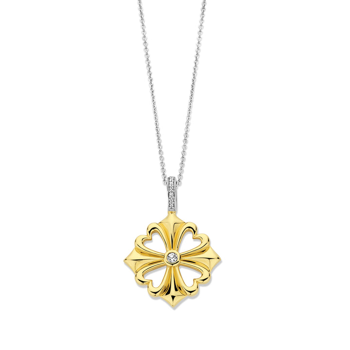 Ti Sento Yellow Gold Plated Cubic Zirconia Clover Pendant