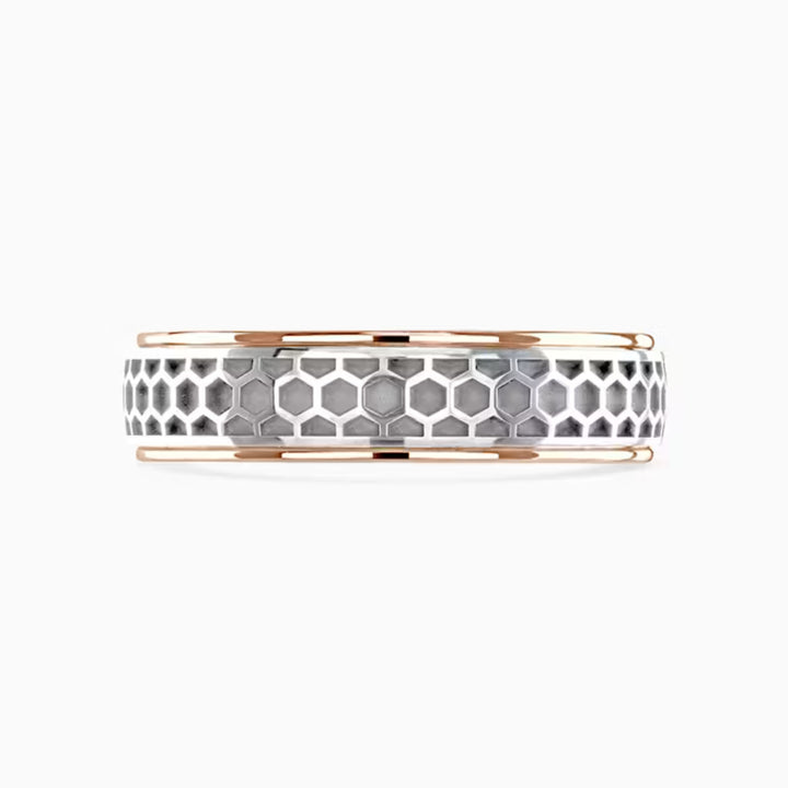 9ct White and Rose Gold 6mm Honeycomb Wedding Ring by Brown & Newirth - Michael Jones Jeweller