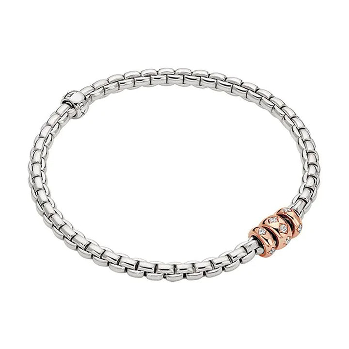 FOPE Flex'it Eka 18ct White and Rose Gold 0.18ct Diamond Set Bracelet Medium - Michael Jones Jeweller