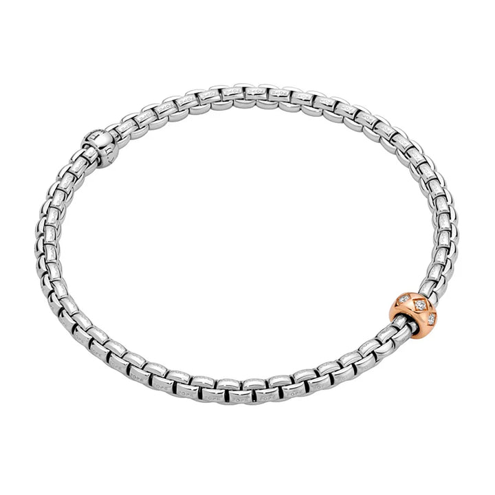 FOPE Flex'it Eka 18ct White and Rose Gold 0.12ct Diamond Set Bracelet Medium - Michael Jones Jeweller