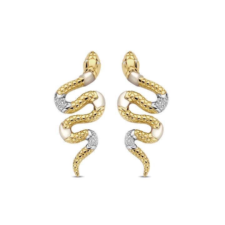 Ti Sento Yellow Gold Plated Mother of Pearl White and Cubic Zirconia Snake Drop Earrings