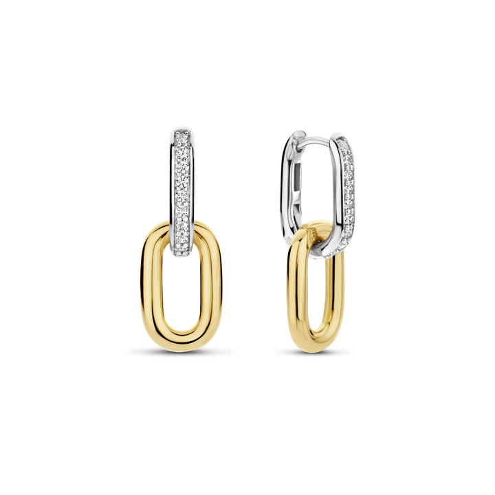 Ti Sento Yellow Gold Plated Cubic Zirconia Oval Link Drop Earrings