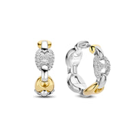 Ti Sento Yellow Gold Plated Cubic Zirconia Coffee Bean Link Hoop Earrings