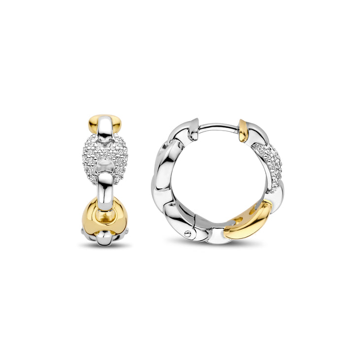 Ti Sento Yellow Gold Plated Cubic Zirconia Coffee Bean Link Hoop Earrings