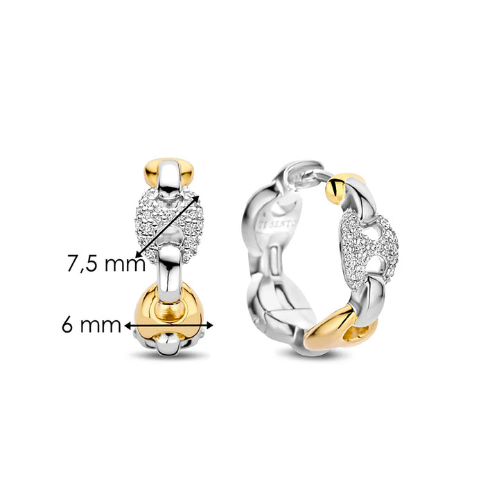 Ti Sento Yellow Gold Plated Cubic Zirconia Coffee Bean Link Hoop Earrings