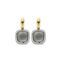 Ti Sento Yellow Gold Plated Grey Crystal and Cubic Zirconia Drop Hoop Earrings