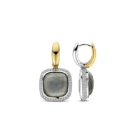 Ti Sento Yellow Gold Plated Grey Crystal and Cubic Zirconia Drop Hoop Earrings