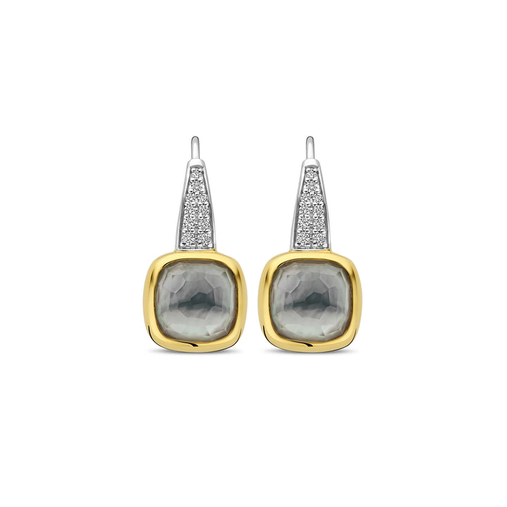 Ti Sento Yellow Gold Plated Grey Crystal and Cubic Zirconia Drop Earrings - Michael Jones Jeweller