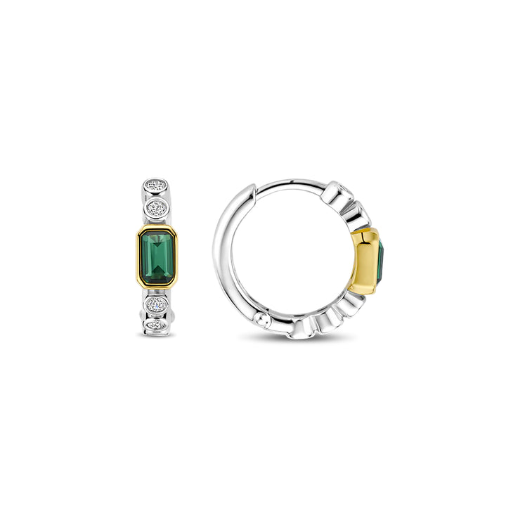 Ti Sento Yellow Gold Plated Green Cubic Zirconia Hoop Earrings