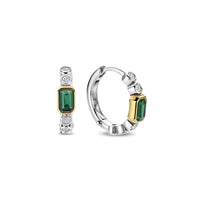 Ti Sento Yellow Gold Plated Green Cubic Zirconia Hoop Earrings