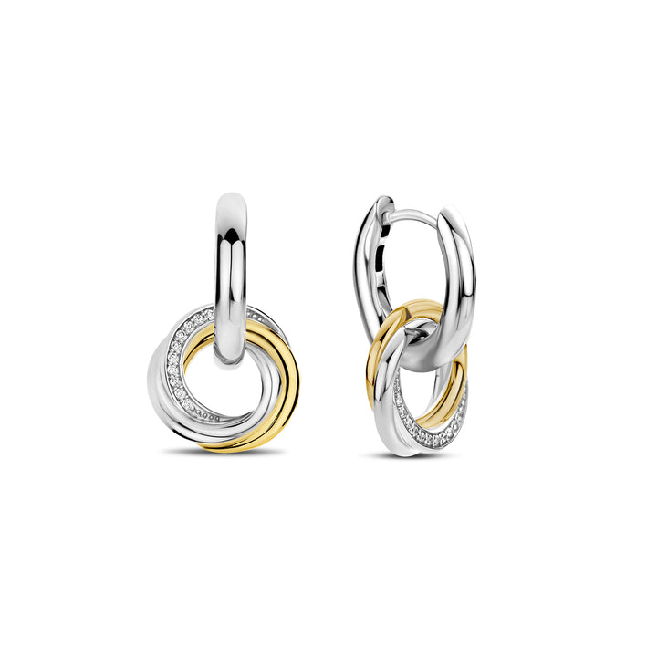 Ti Sento Yellow Gold Plated Cubic Zirconia Intertwined Circle Drop Hoop Earrings