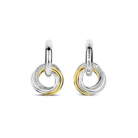 Ti Sento Yellow Gold Plated Cubic Zirconia Intertwined Circle Drop Hoop Earrings