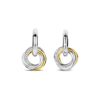 Ti Sento Yellow Gold Plated Cubic Zirconia Intertwined Circle Drop Hoop Earrings